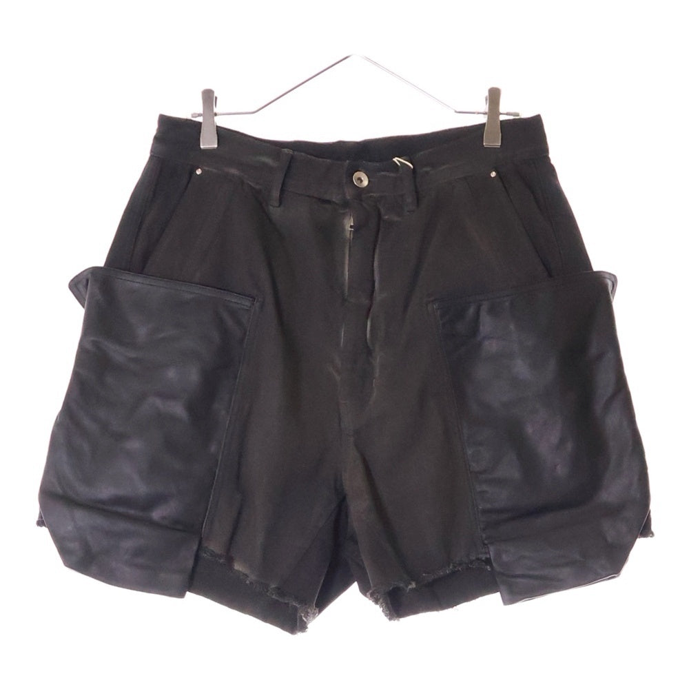 Rick Owens(リックオウエンス) 24SS STEFAN CARGO SHORTS 再構築 レザー切替 デニムハーフパンツ ショーツ グレー RR01D3322 DKBWLY