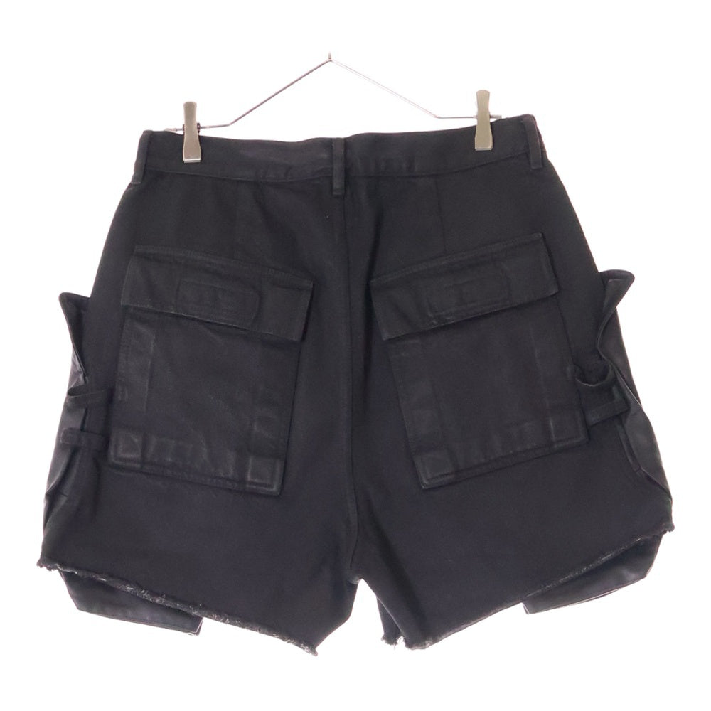 Rick Owens(リックオウエンス) 24SS STEFAN CARGO SHORTS 再構築 レザー切替 デニムハーフパンツ ショーツ グレー RR01D3322 DKBWLY