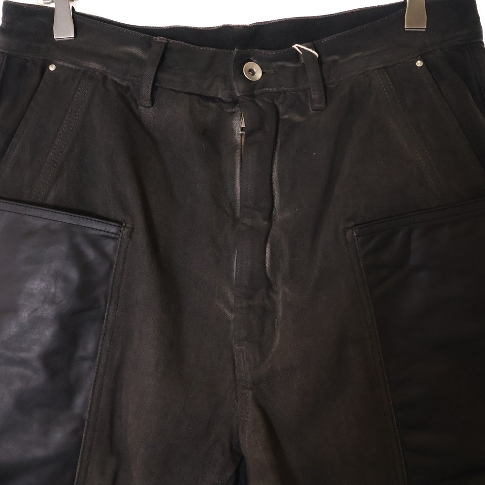 Rick Owens(リックオウエンス) 24SS STEFAN CARGO SHORTS 再構築 レザー切替 デニムハーフパンツ ショーツ グレー RR01D3322 DKBWLY
