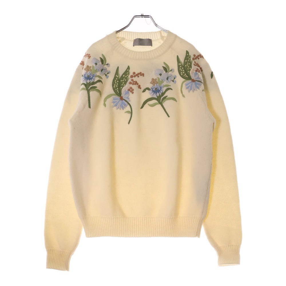 DIOR(ディオール) 22AW Knit Sweater フローラル スパンコール装飾 クルーネックニットセーター アイボリー 243M636BT463