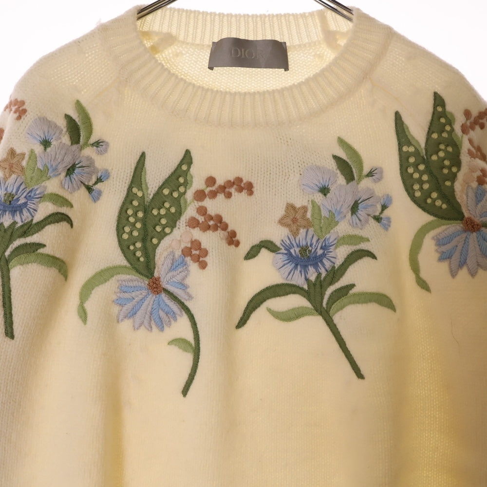 DIOR(ディオール) 22AW Knit Sweater フローラル スパンコール装飾 クルーネックニットセーター アイボリー 243M636BT463