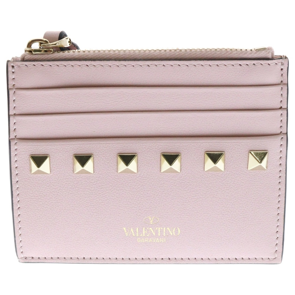 VALENTINO GARAVANI(ヴァレンチノガラヴァーニ) ロックスタッズカーフスキンカードホルダー カードケース 財布 ピンク