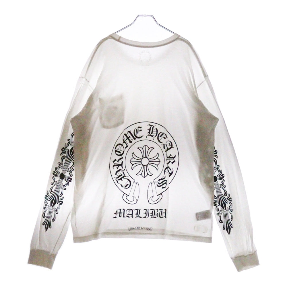 CHROME HEARTS(クロムハーツ) CH LS T-SHIRT LTD MALIBU マリブ限定 バックホースシュー アームフローラルプリント 長袖Tシャツ ロンT ホワイト