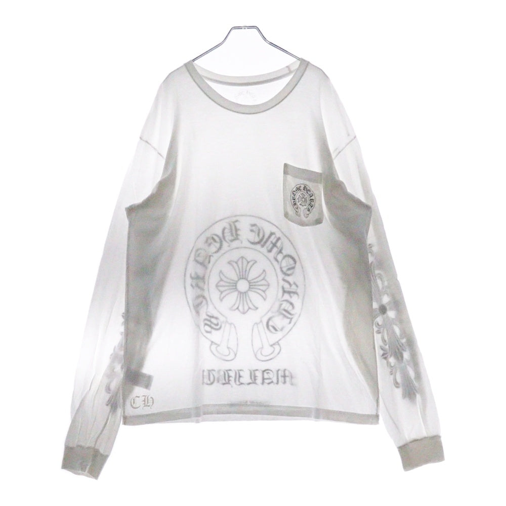 CHROME HEARTS(クロムハーツ) CH LS T-SHIRT LTD MALIBU マリブ限定 バックホースシュー アームフローラルプリント 長袖Tシャツ ロンT ホワイト