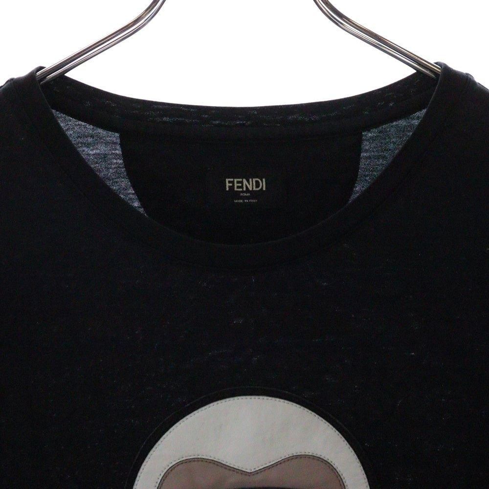 FENDI(フェンディ) 17SS Karl Loves カールリト レザーパッチ半袖Tシャツ ブラック FY0682 8CB