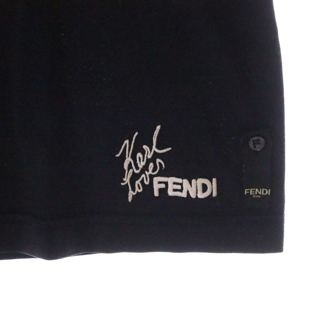 FENDI(フェンディ) 17SS Karl Loves カールリト レザーパッチ半袖Tシャツ ブラック FY0682 8CB