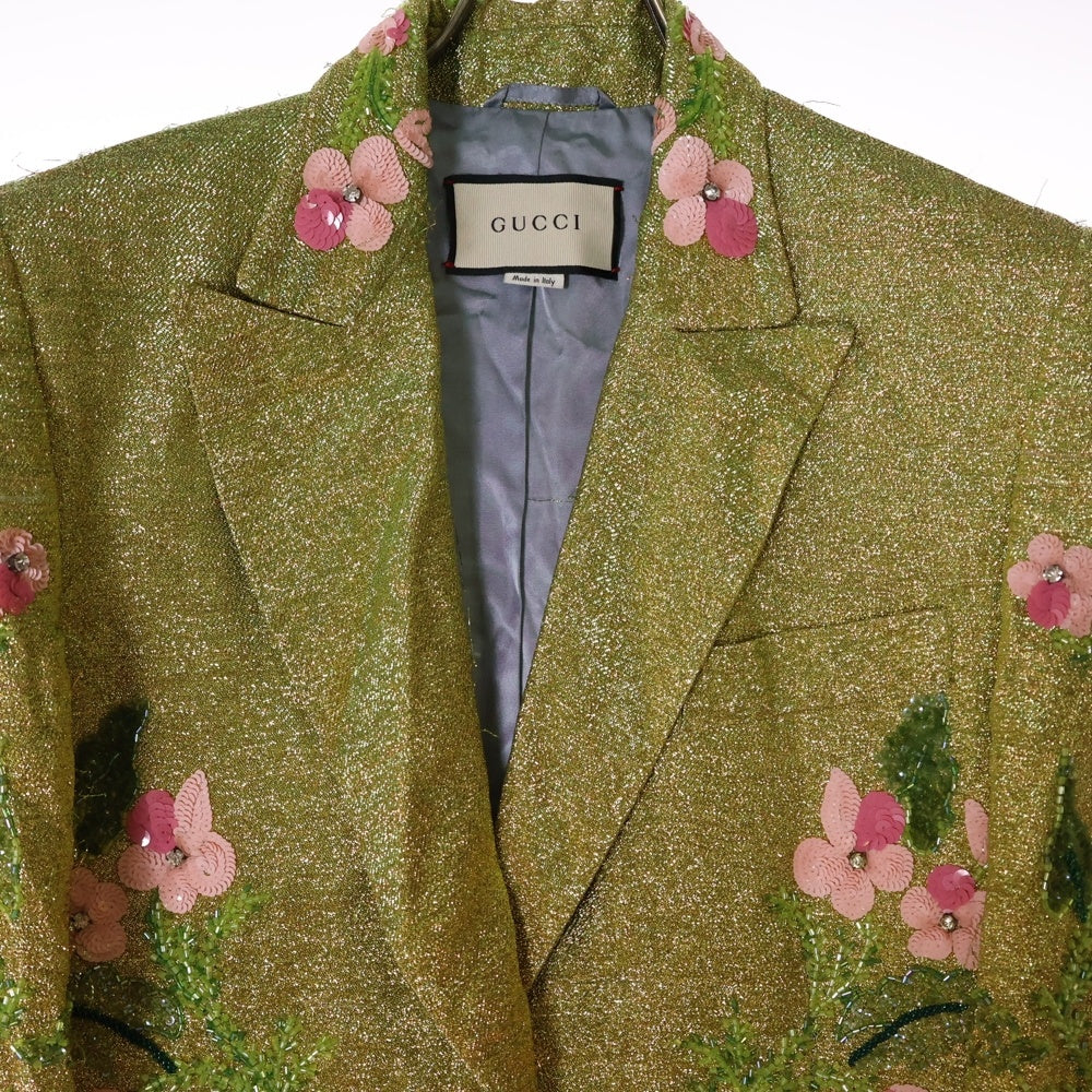 GUCCI(グッチ) Spangle Tailored Jacket スパンコール装飾 2B テーラードジャケット イエロー 492733 Z403H