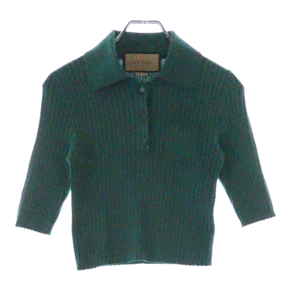 GUCCI(グッチ) RIBBED TOP リブニット 半袖ニットシャツ グリーン 775479 XKDWD