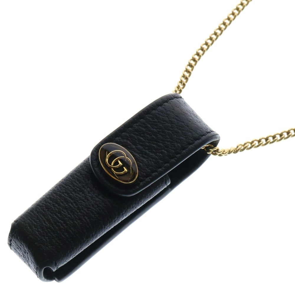 GUCCI(グッチ) Chain Rip Stick Case レザーリップスティックケース ブラック レディース 615998