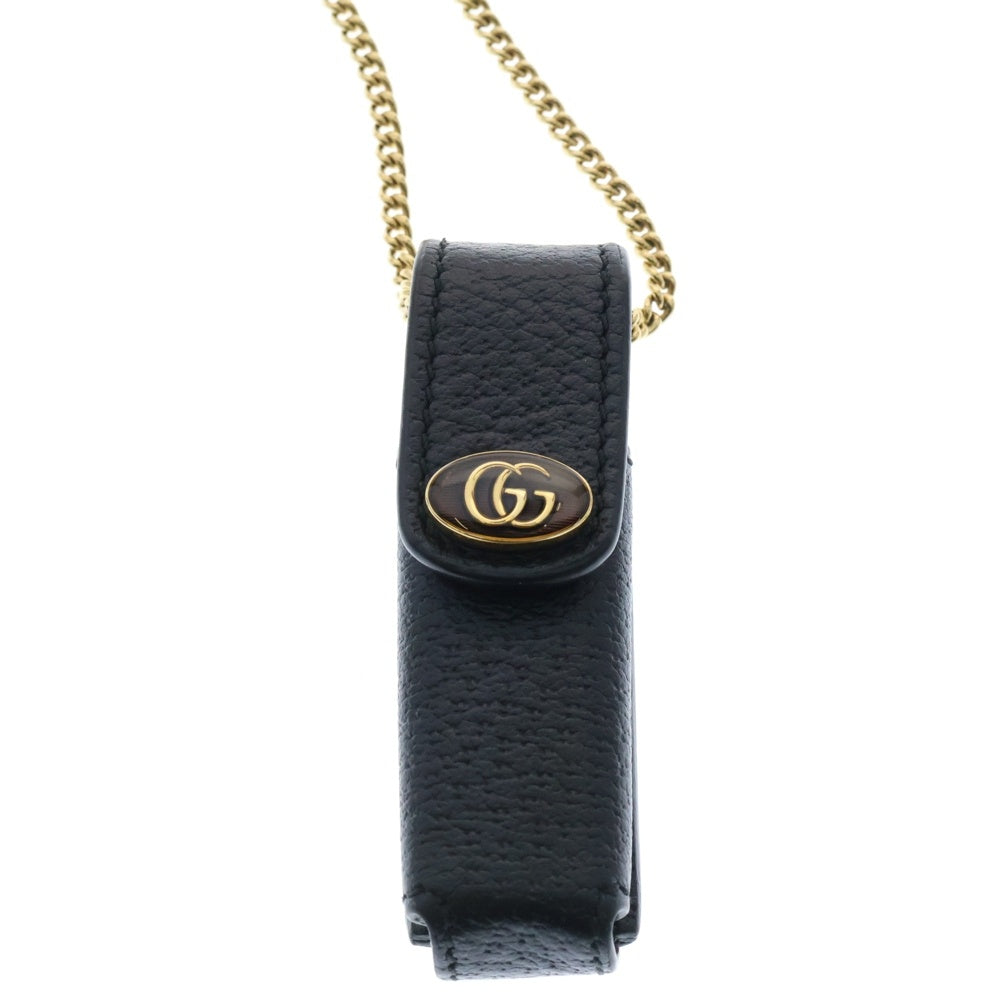 GUCCI(グッチ) Chain Rip Stick Case レザーリップスティックケース ブラック レディース 615998