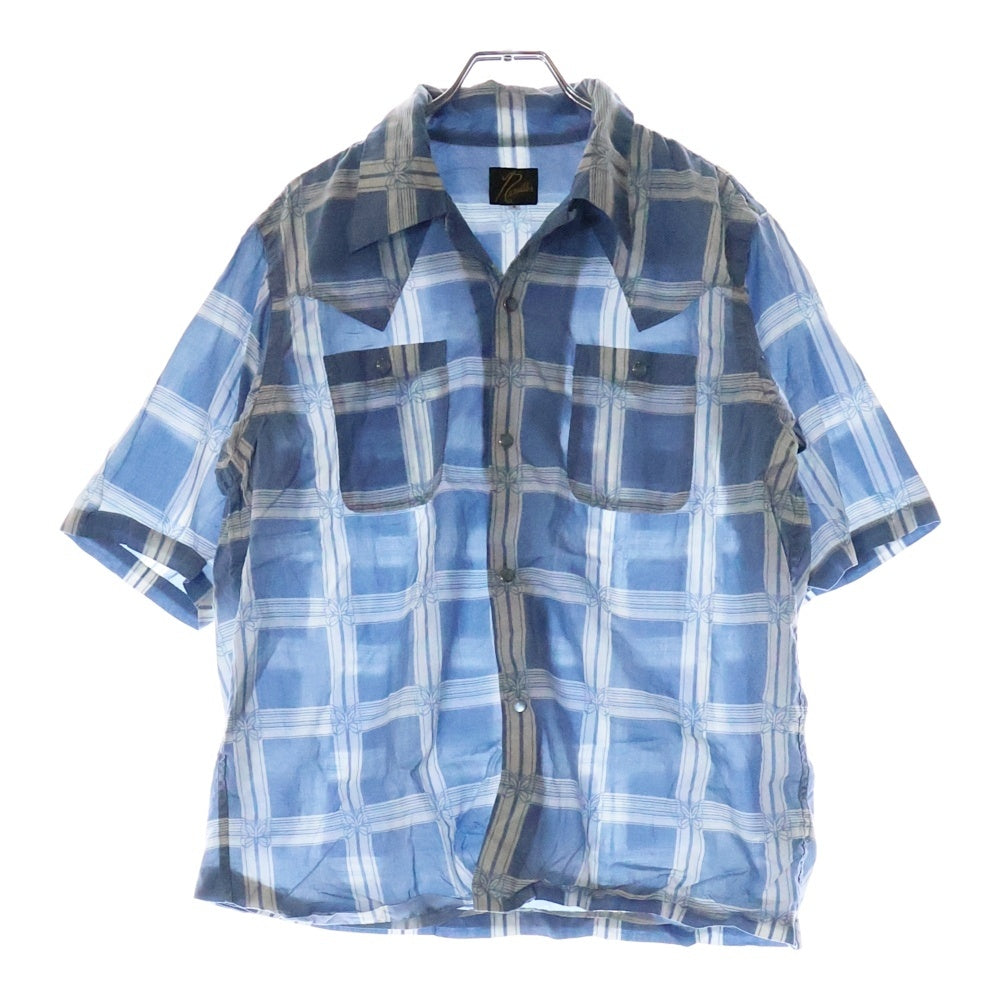 Needles(ニードルス) S/S COWBOY ONE-UP SHIRT 半袖レーヨンシャツ チェックシャツ ブルー MR180
