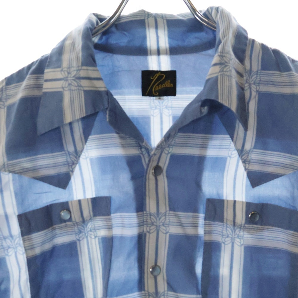 Needles(ニードルス) S/S COWBOY ONE-UP SHIRT 半袖レーヨンシャツ チェックシャツ ブルー MR180