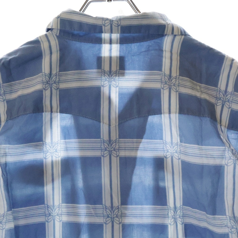Needles(ニードルス) S/S COWBOY ONE-UP SHIRT 半袖レーヨンシャツ チェックシャツ ブルー MR180