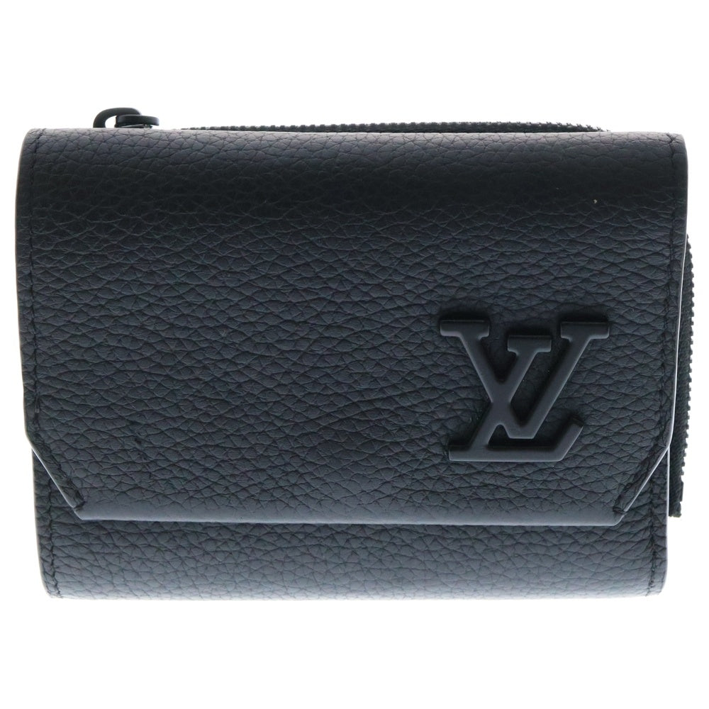 LOUIS VUITTON(ルイヴィトン) ポルトフォイユ パイロット LV Aerogram レザーウォレット 2つ折り財布 ブラック M81740