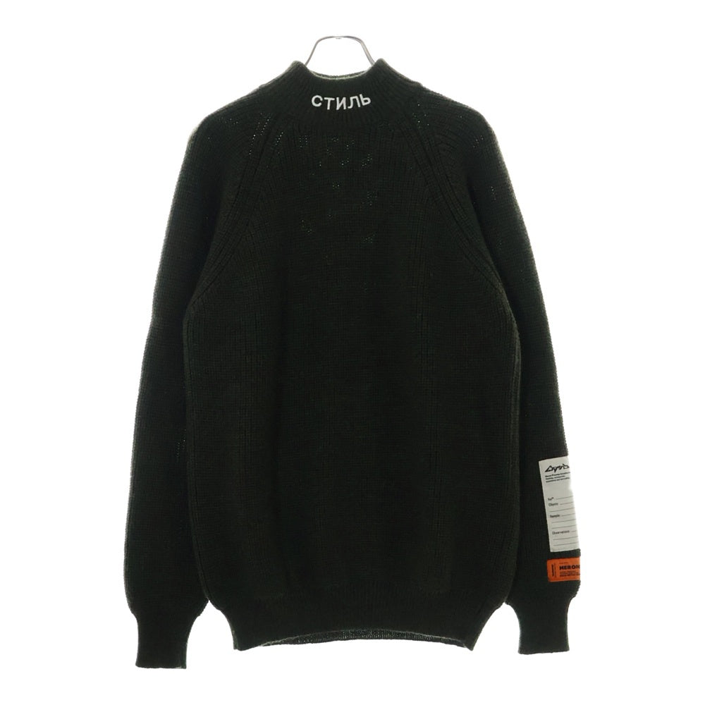 HERON PRESTON(ヘロンプレストン) 20AW Logo Embroidery Bottle Neck Sweater ロゴ刺繍ボトルネックセーター モックネックニットセーター HMHF001F20KNI001 カーキ
