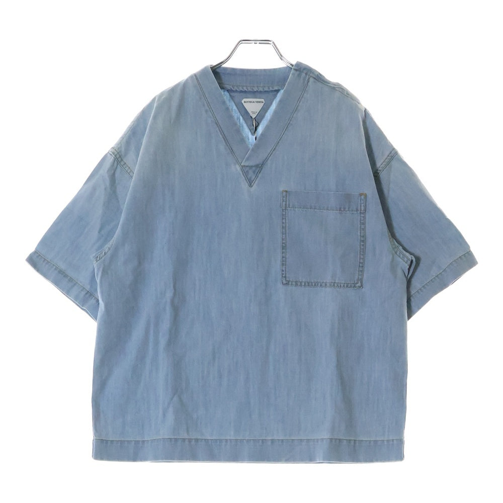 BOTTEGA VENETA(ボッテガヴェネタ) Bleached Light Denim V Neck Shirt Vネック 半袖デニムTシャツ インディゴ 774676 V3N60