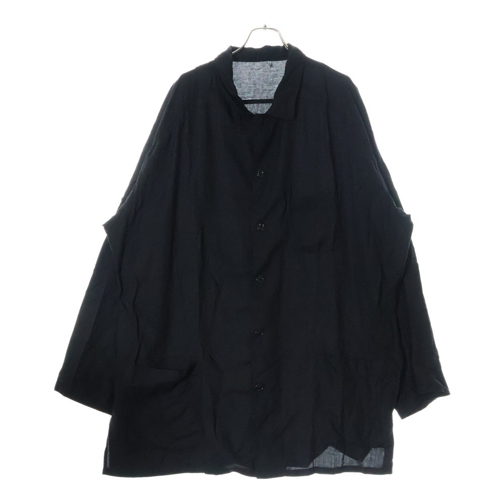 Y's for men(ワイズフォーメン) 25SS CELLULOSE VIYELLA SHIRT WITH OPEN COLLOR SHIRT セルロースビエラ オープンカラーロングシャツ ブラック MP-B14-205