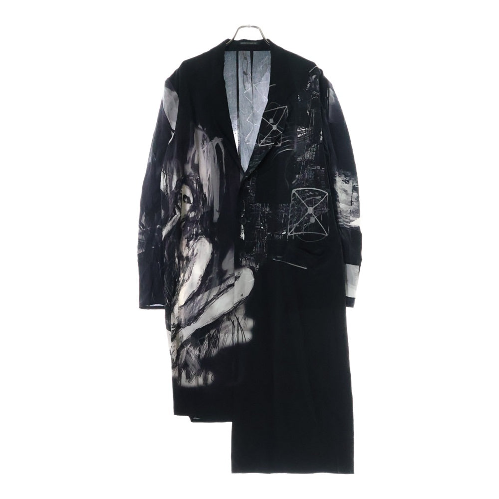 Yohji Yamamoto POUR HOMME(ヨウジヤマモト プールオム) 25SS PORTRAIT PRINT ASYMMETRY JACKET アシンメトリーシルクジャケット ロングシャツコート HP-J23-818