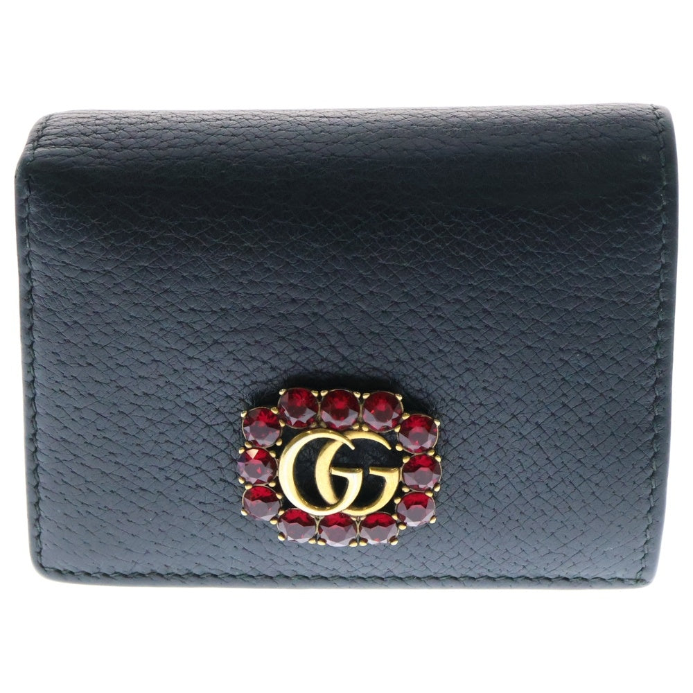 GUCCI(グッチ) GGマーモント レザーウォレット 二つ折り財布 ブラック 499788