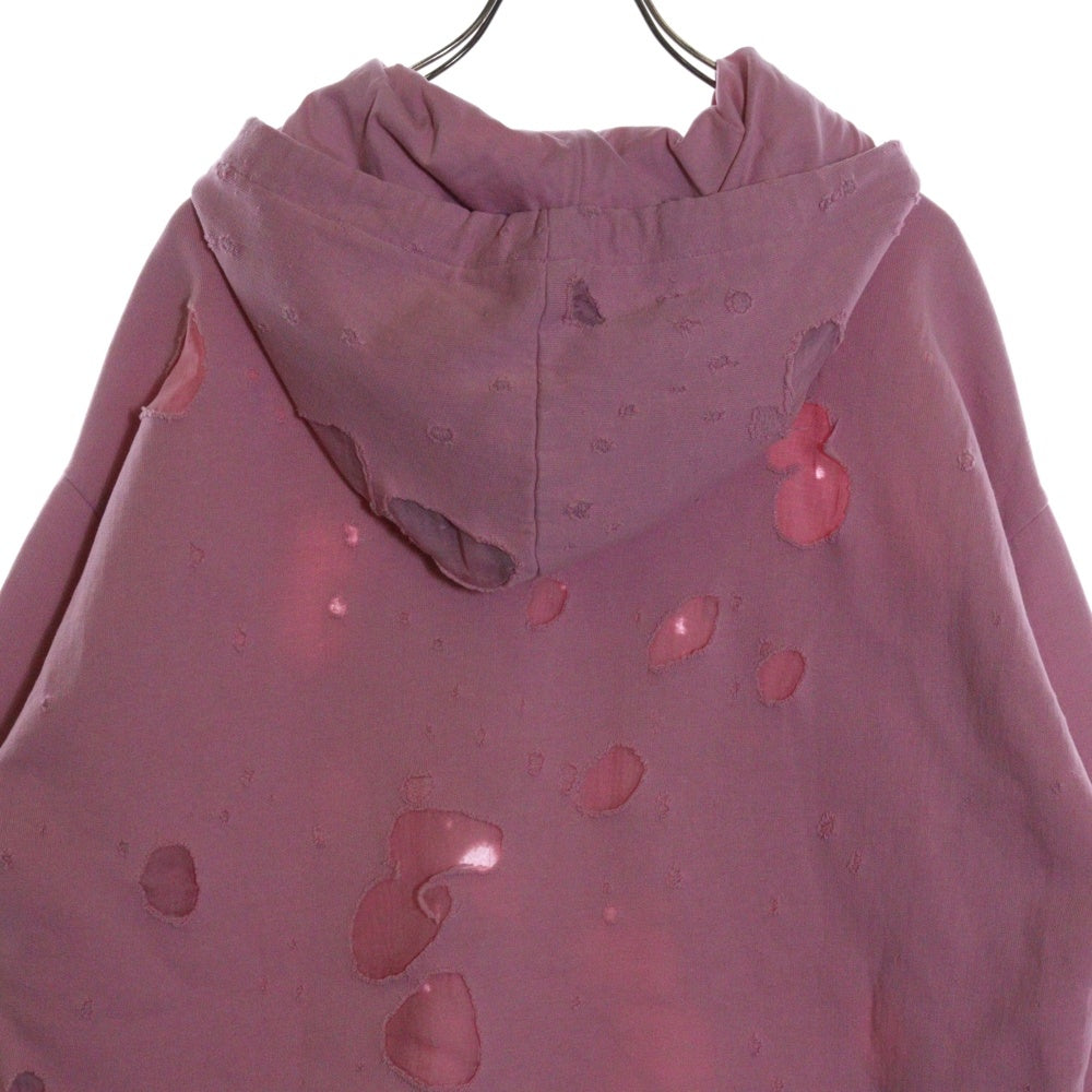GIVENCHY(ジバンシィ) Embroidered Floral Destroyed Logo Hoodie フローラル刺繍 ダメージ加工 デストロイ プルオーバースウェットパーカー フーディー ピンク BW900C3Z2P