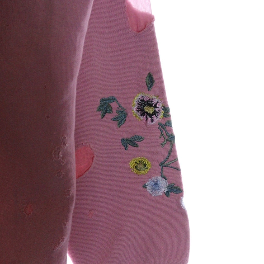 GIVENCHY(ジバンシィ) Embroidered Floral Destroyed Logo Hoodie フローラル刺繍 ダメージ加工 デストロイ プルオーバースウェットパーカー フーディー ピンク BW900C3Z2P