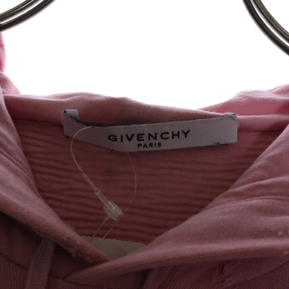 GIVENCHY(ジバンシィ) Embroidered Floral Destroyed Logo Hoodie フローラル刺繍 ダメージ加工 デストロイ プルオーバースウェットパーカー フーディー ピンク BW900C3Z2P