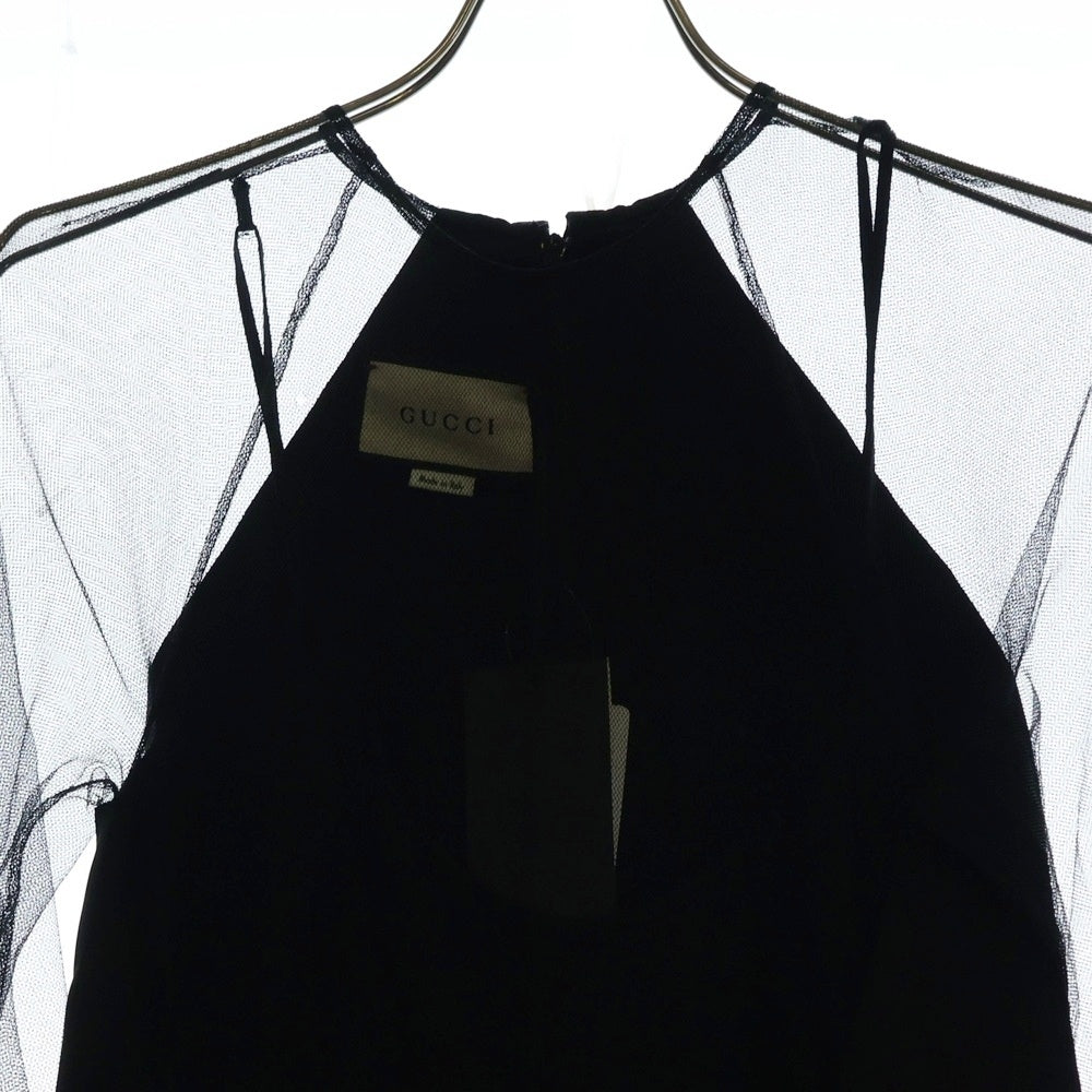 GUCCI(グッチ) Viscose Silk Faille Mesh 2piece Dress シルク混 ドレスワンピース ブラック レディース 617270 ZAD71