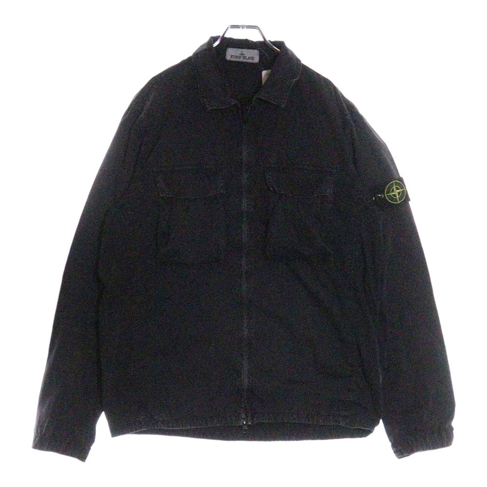 STONE ISLAND(ストーンアイランド) Zip Up Shirt ロゴワッペン ウォッシュド加工 ジップアップ長袖シャツ グレー 7615114WN