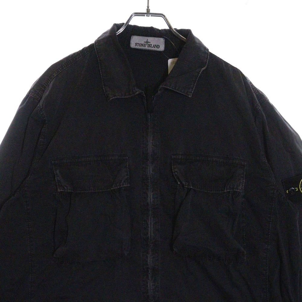STONE ISLAND(ストーンアイランド) Zip Up Shirt ロゴワッペン ウォッシュド加工 ジップアップ長袖シャツ グレー 7615114WN