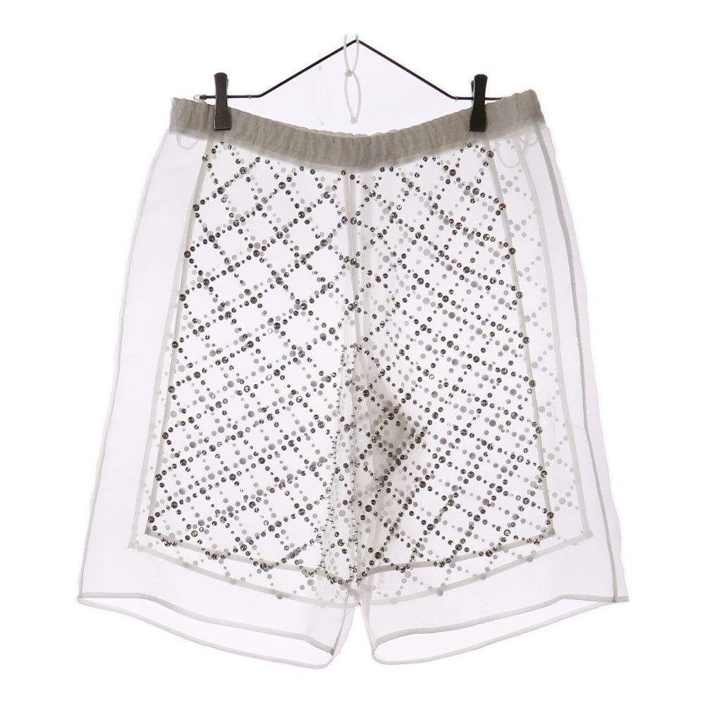 AMBUSH(アンブッシュ) 24SS DAMIER CRYSTAL SHEER SHORTS ダミエ クリスタル シアーショーツ ハーフパンツ ホワイト