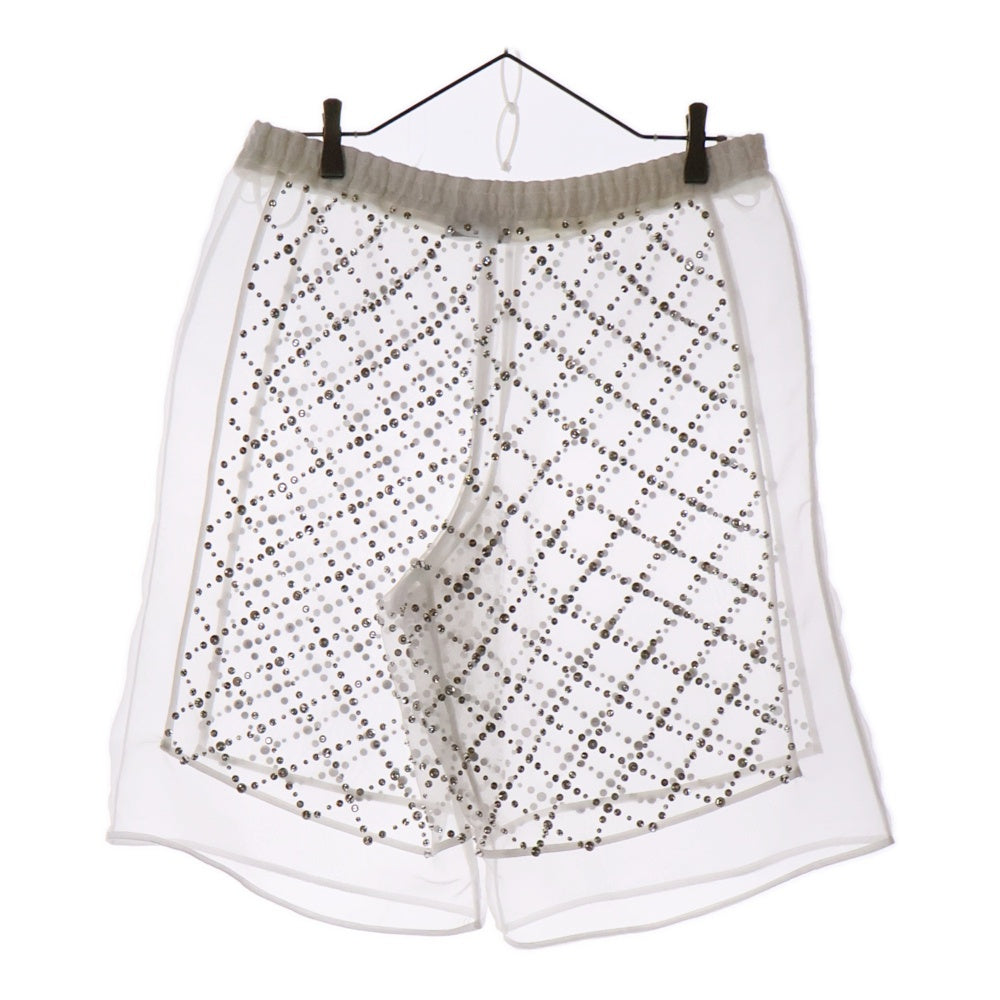 AMBUSH(アンブッシュ) 24SS DAMIER CRYSTAL SHEER SHORTS ダミエ クリスタル シアーショーツ ハーフパンツ ホワイト