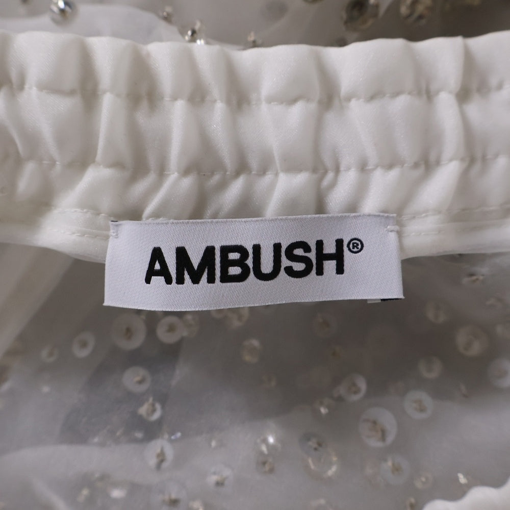 AMBUSH(アンブッシュ) 24SS DAMIER CRYSTAL SHEER SHORTS ダミエ クリスタル シアーショーツ ハーフパンツ ホワイト