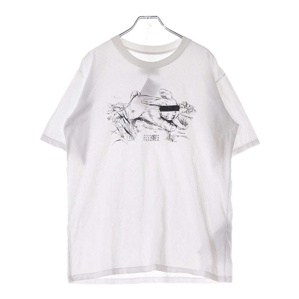 MM6 Maison Margiela(エムエムシックスメゾンマルジェラ) 25SS RABBIT PRINT T-Shirts ラビットプリントTシャツ ロゴプリント半袖Tシャツ SH2GC0024 M20108 ホワイト