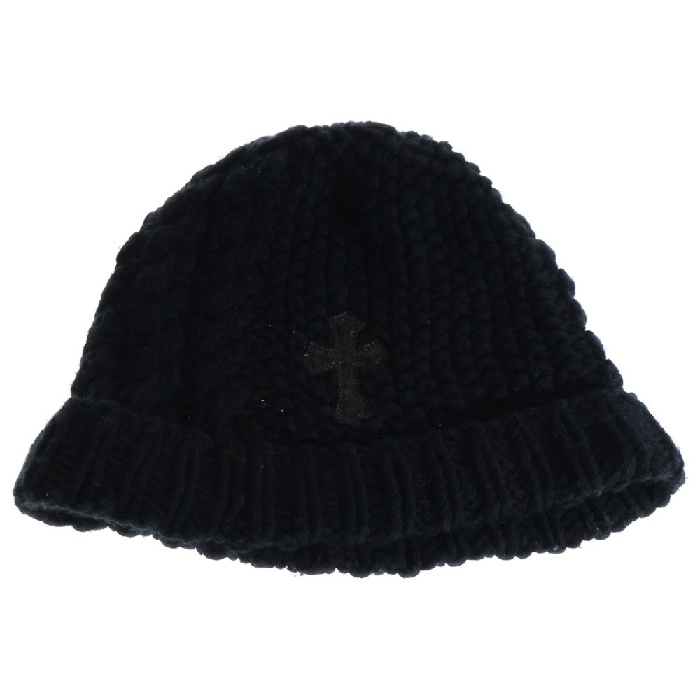 CHROME HEARTS(クロムハーツ) BEANIE CASH クロスボール レザークロスパッチ カシミヤニットビーニー ニット帽 帽子 ブラック