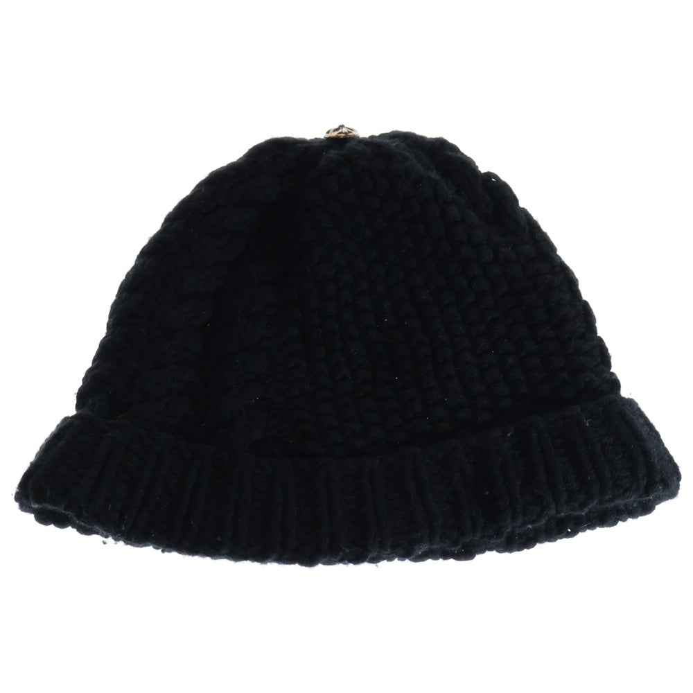 CHROME HEARTS(クロムハーツ) BEANIE CASH クロスボール レザークロスパッチ カシミヤニットビーニー ニット帽 帽子 ブラック