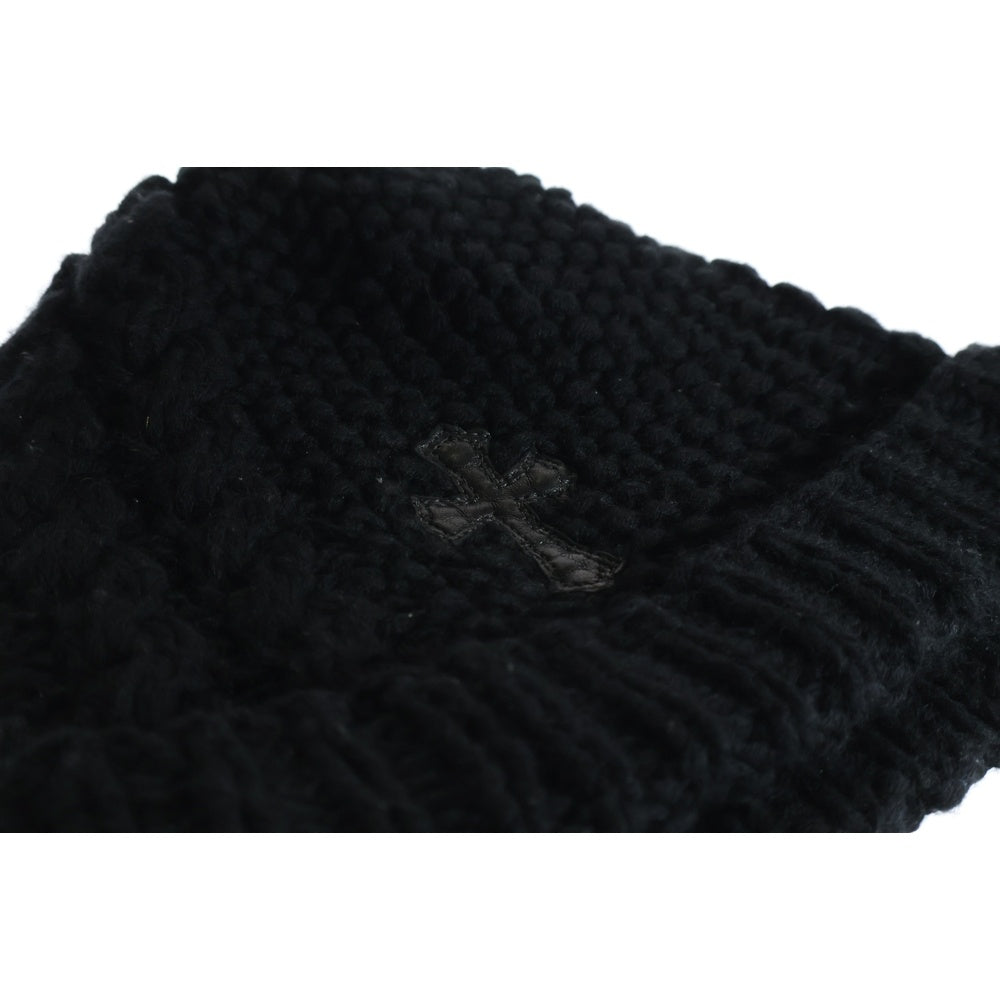 CHROME HEARTS(クロムハーツ) BEANIE CASH クロスボール レザークロスパッチ カシミヤニットビーニー ニット帽 帽子 ブラック