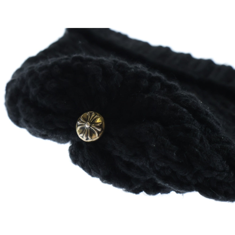 CHROME HEARTS(クロムハーツ) BEANIE CASH クロスボール レザークロスパッチ カシミヤニットビーニー ニット帽 帽子 ブラック