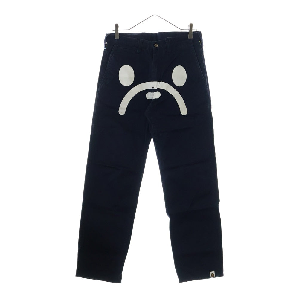 BAPE BY A BATHING APE(ベイプ ア ベイシング エイプ) BABY MILO CHINO PANTS ベイビーマイロチノパンツ ロゴプリントコットンチノストレートパンツ ネイビー