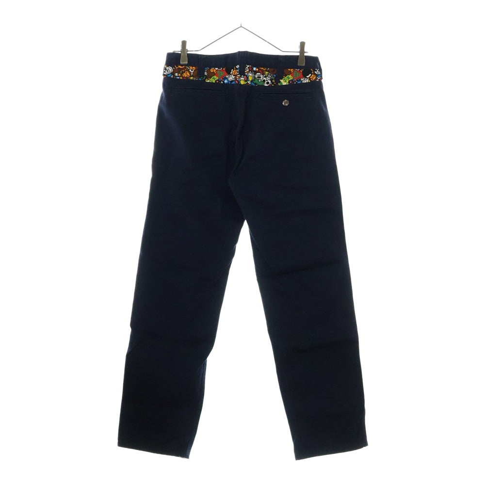 BAPE BY A BATHING APE(ベイプ ア ベイシング エイプ) BABY MILO CHINO PANTS ベイビーマイロチノパンツ ロゴプリントコットンチノストレートパンツ ネイビー