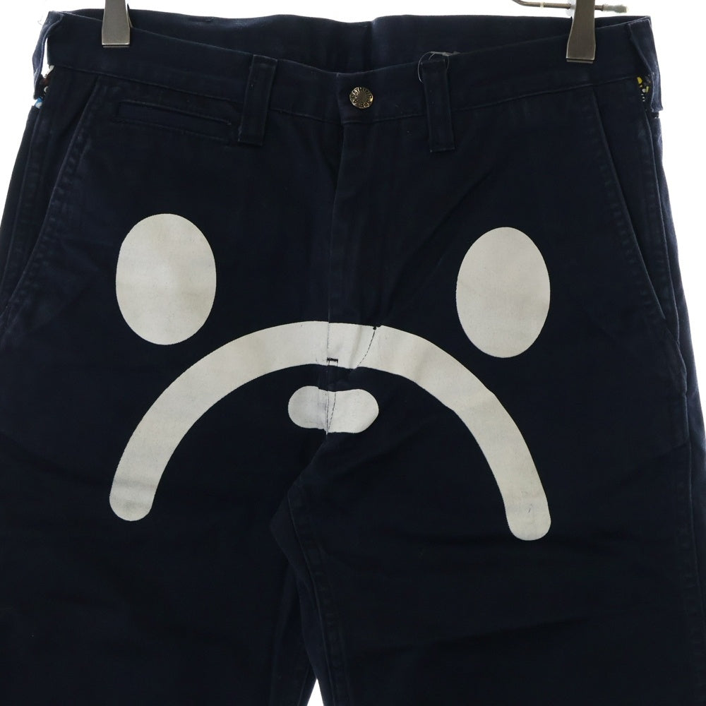 BAPE BY A BATHING APE(ベイプ ア ベイシング エイプ) BABY MILO CHINO PANTS ベイビーマイロチノパンツ ロゴプリントコットンチノストレートパンツ ネイビー