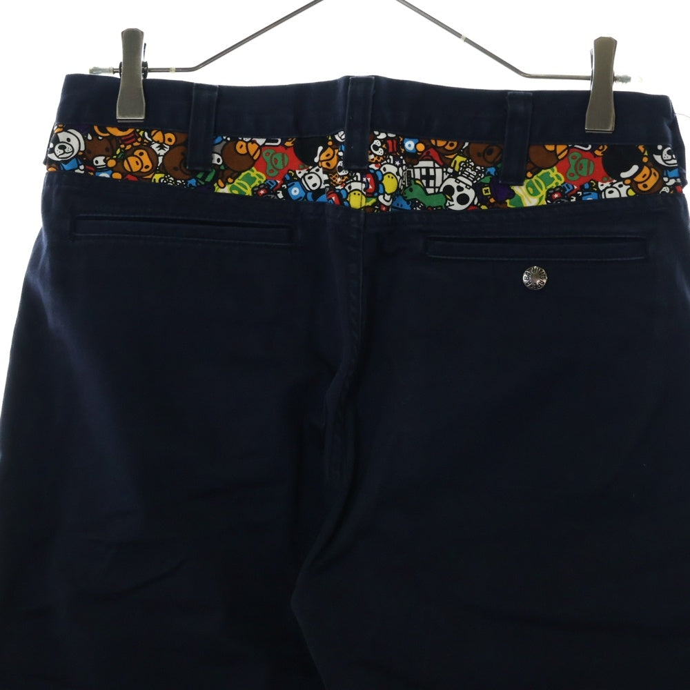 BAPE BY A BATHING APE(ベイプ ア ベイシング エイプ) BABY MILO CHINO PANTS ベイビーマイロチノパンツ ロゴプリントコットンチノストレートパンツ ネイビー