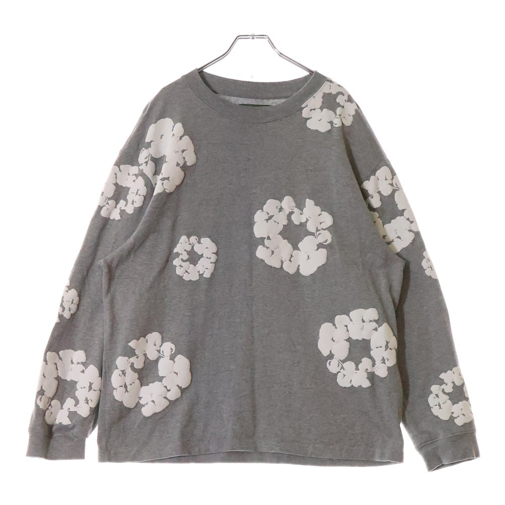 DENIM TEARS(デニムティアーズ) Long Sleeve Cotton Wreath T-shirt フラワー総柄 長袖Tシャツ ロンT カットソー グレー
