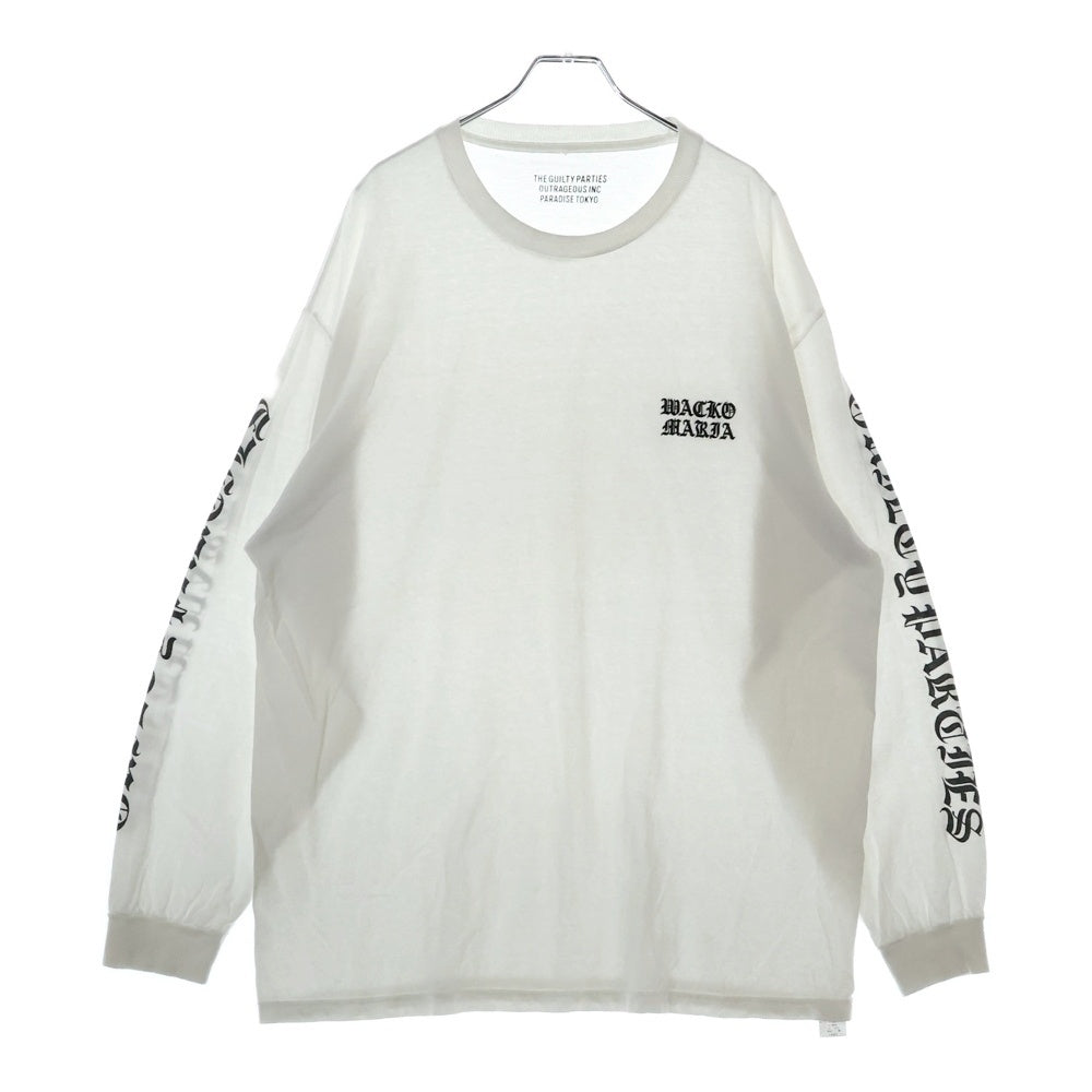 WACKO MARIA(ワコマリア) 23AW LONG SLEEVE T-SHIRT ロゴ刺繍 アームプリント 長袖Tシャツ ロンT カットソー ホワイト 23FW-WMT-LT02