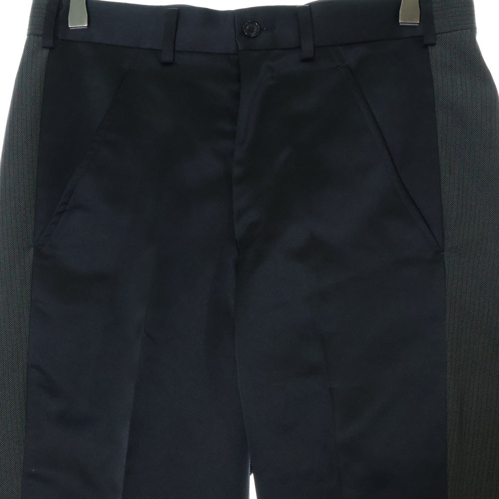 COMME des GARCONS HOMME PLUS(コムデギャルソンオムプリュス) サテン切り替え ストライプ スラックスパンツ ブラック PE-P035