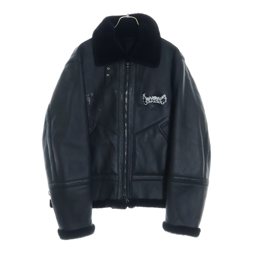 cvtvlist(カタリスト) Logo Embroidery Shearling Jacket ロゴ刺繍ムートンジャケット レザーボアジャケット ブラック