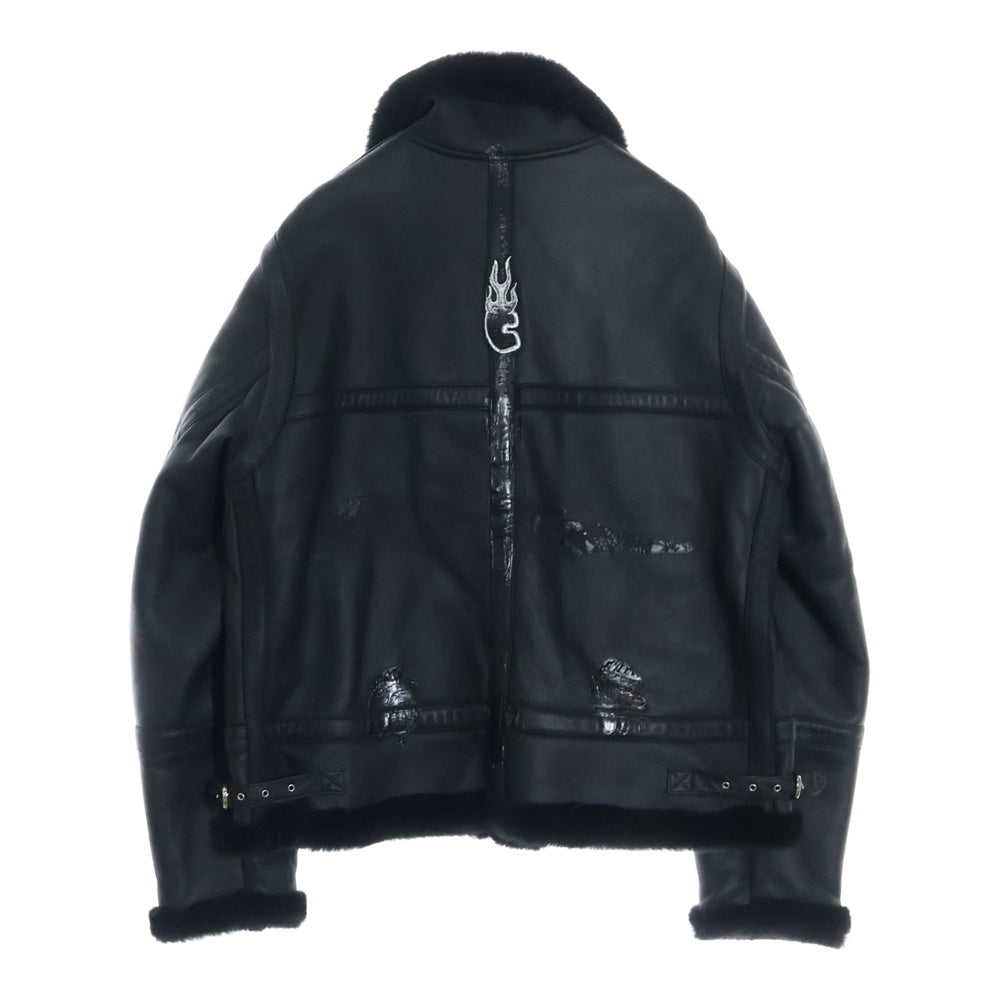 cvtvlist(カタリスト) Logo Embroidery Shearling Jacket ロゴ刺繍ムートンジャケット レザーボアジャケット ブラック