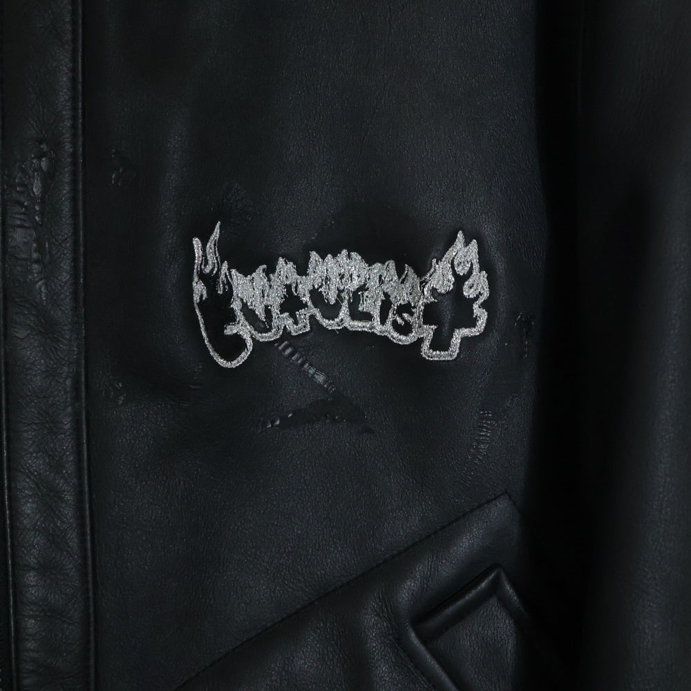 cvtvlist(カタリスト) Logo Embroidery Shearling Jacket ロゴ刺繍ムートンジャケット レザーボアジャケット ブラック