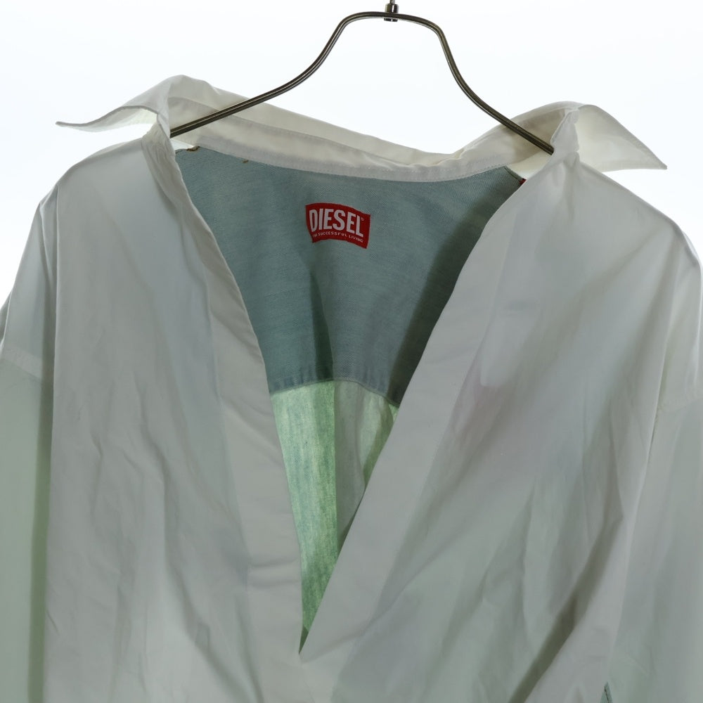 DIESEL(ディーゼル) C-DELPHI-DEN デニム切り替え ラップ長袖シャツ ブルー/ホワイト 0CBCP レディース
