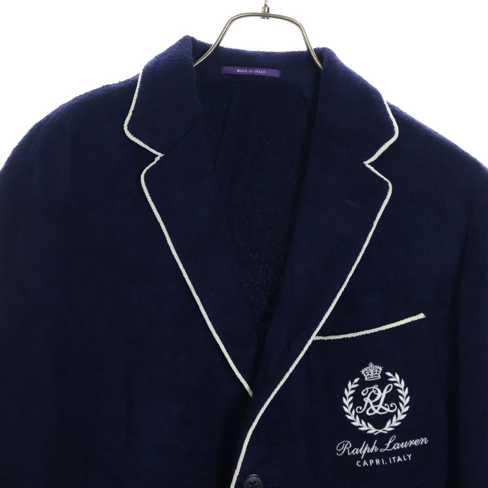 RALPH LAUREN PURPLE LABEL(ラルフローレン パープルレーベル) 25SS ハンドテーラード エンブロイダリー テリー 3Bブレザージャケット クラシック チェアマン ネイビー MNPLSPC27620789