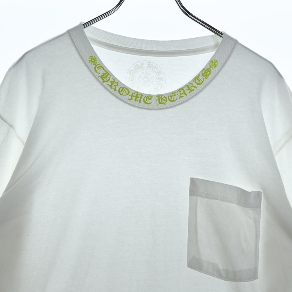CHROME HEARTS(クロムハーツ) Neck Logo L/S TEE ネックロゴ ロングスリーブ長袖Tシャツ ホワイト/ネオンイエロー